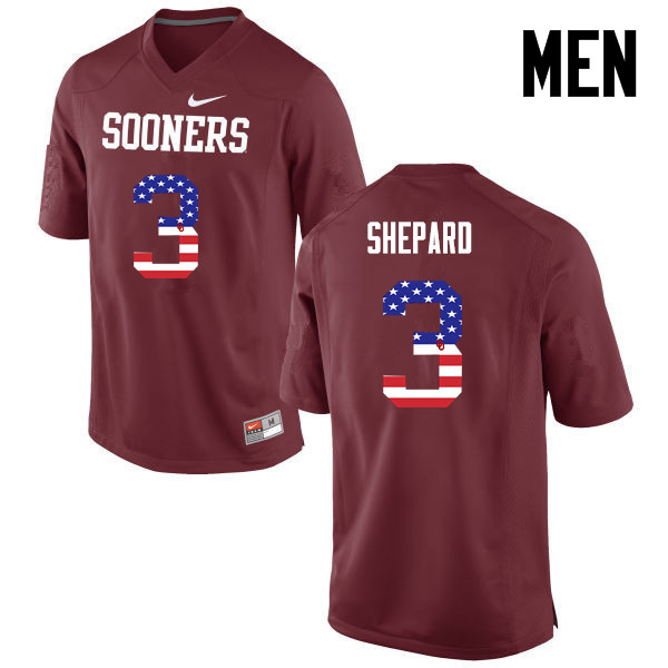 Men Oklahoma Sooners #3 Sterling Shepard College Football USA Flag Fashion Jerseys-Crimson - Click Image to Close
